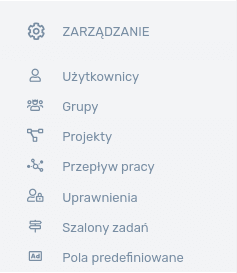 Widok menu do zarządzania