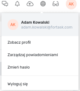 Widok menu użytkownika