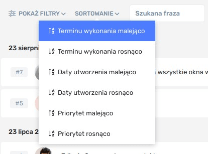 Sortowanie listy zadań