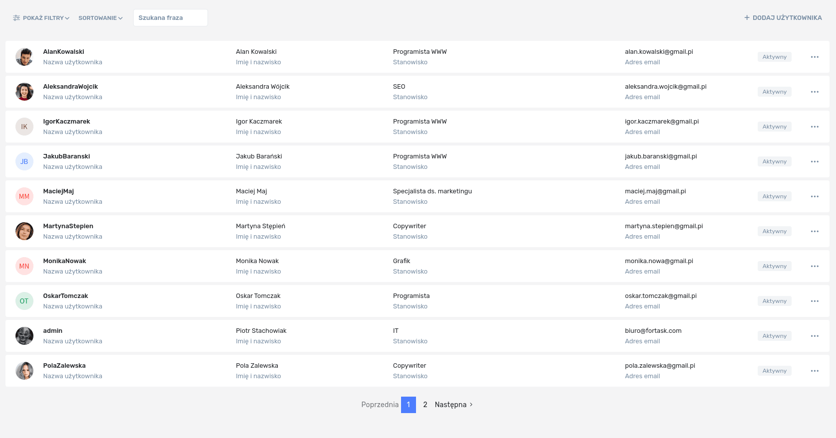 Lista użytkowników