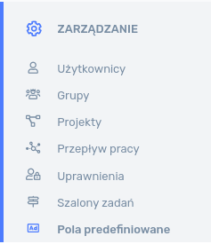 Zarządzanie - pola predefiniowane