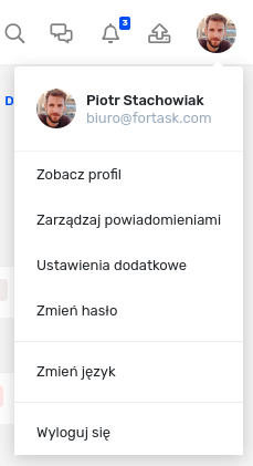 Widok menu użytkownika