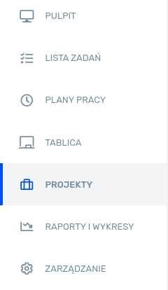 Zakładka projekty
