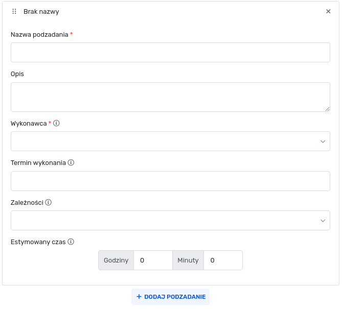 Subtask addition form