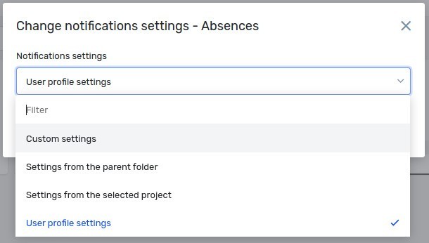 Project / folder notification setting options