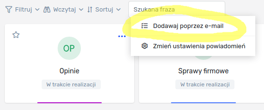 Menu podręczne projektu